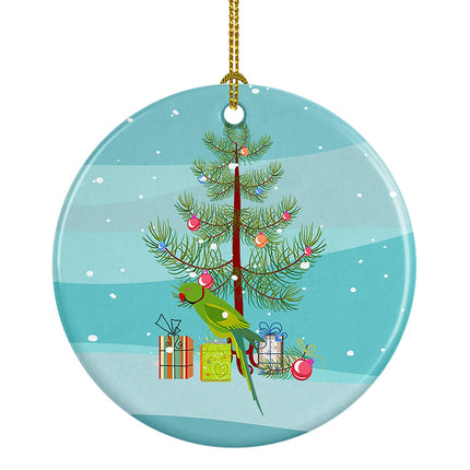 Ring-Necked Parakeet Merry Christmas Ceramic Ornament-0