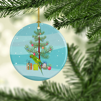 Ring-Necked Parakeet Merry Christmas Ceramic Ornament-1