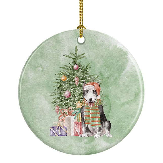 Bull Terrier Black Christmas Presents and Tree Ceramic Ornament-0