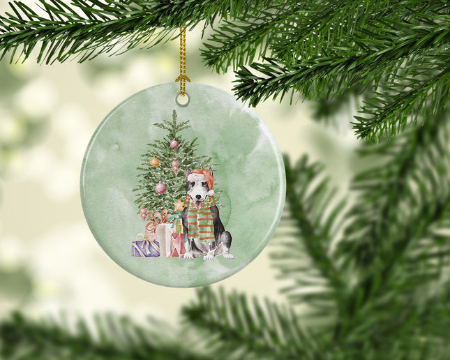 Bull Terrier Black Christmas Presents and Tree Ceramic Ornament-1