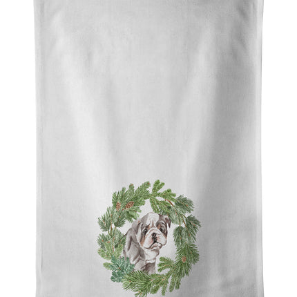Bulldog Lilac Puppy Christmas Wreath Kitchen Towel Set of 2-0