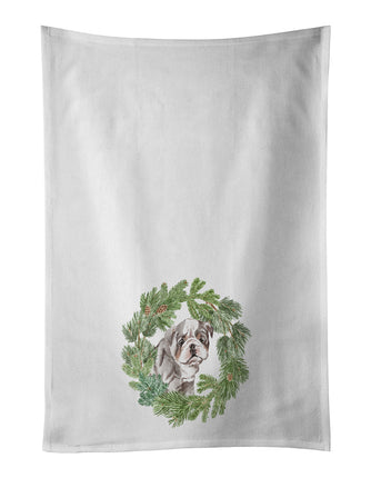 Bulldog Lilac Puppy Christmas Wreath Kitchen Towel Set of 2-0