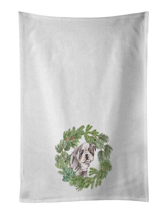 Bulldog Lilac Puppy Christmas Wreath Kitchen Towel Set of 2-0