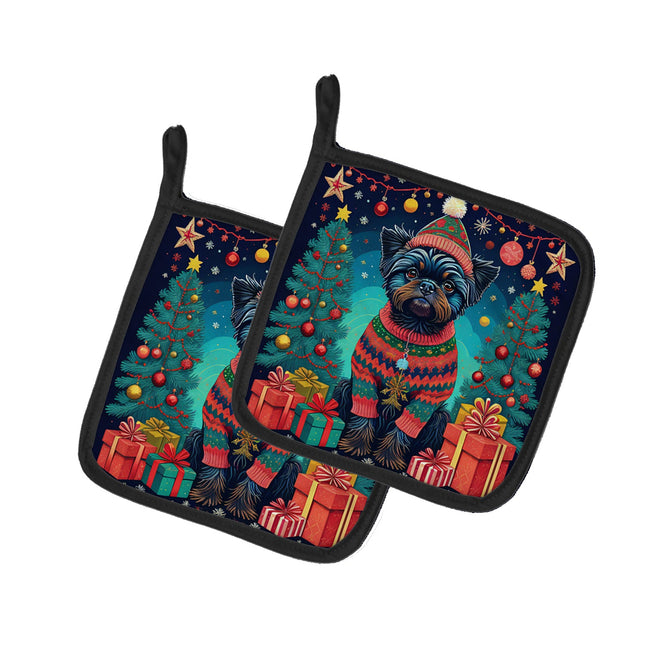 Affenpinscher Christmas Pair of Pot Holders-0