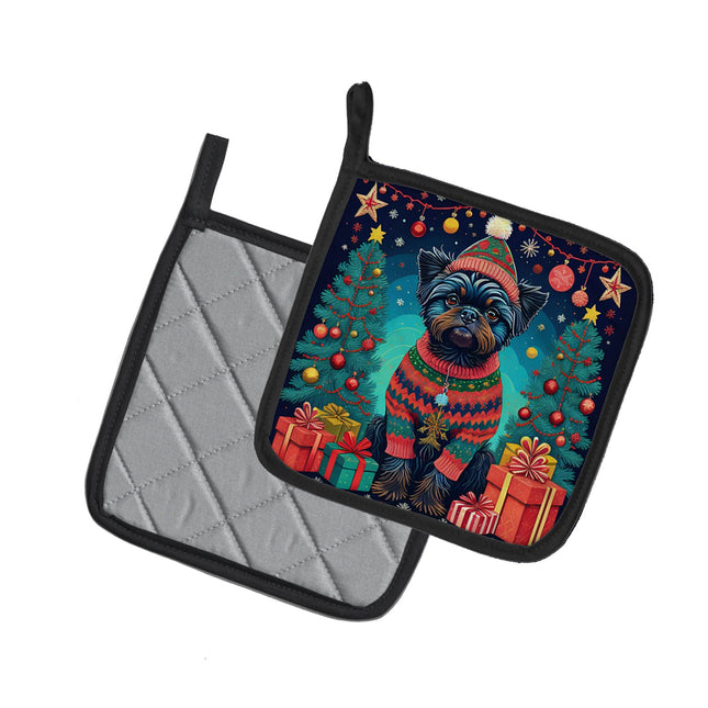 Affenpinscher Christmas Pair of Pot Holders-1
