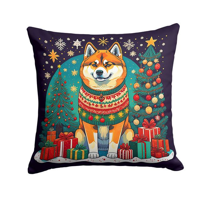 Akita Christmas Throw Pillow-0
