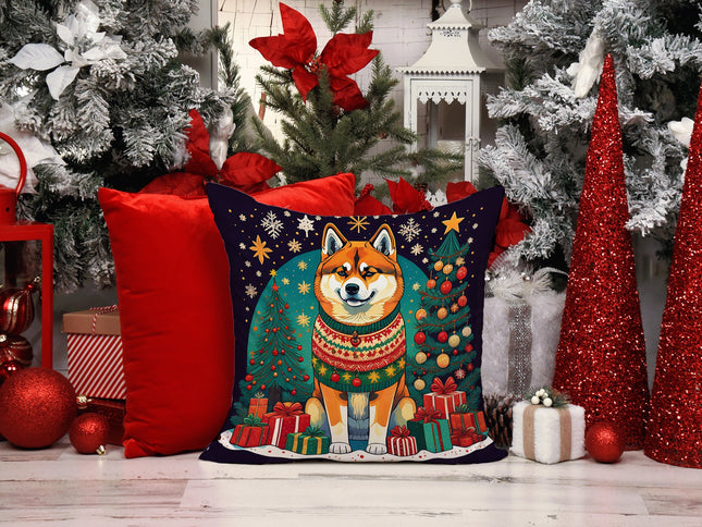 Akita Christmas Throw Pillow-1