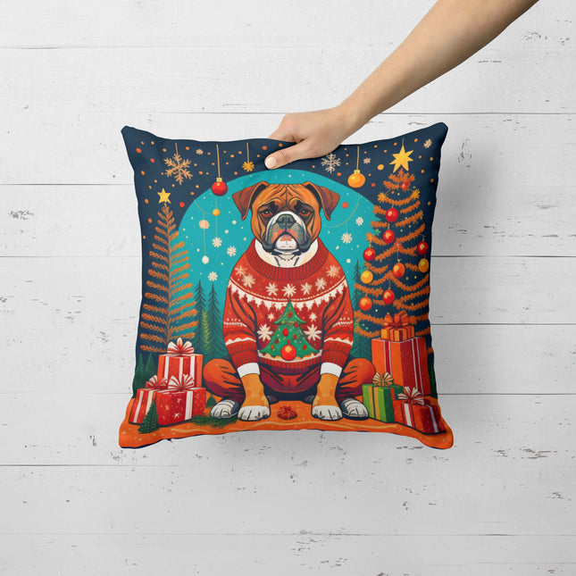 Boxer Christmas Throw Pillow-1