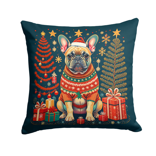 Fawn French Bulldog Christmas Throw Pillow-0