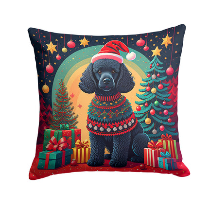 Black  Poodle Christmas Throw Pillow-0