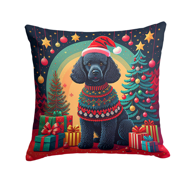 Black  Poodle Christmas Throw Pillow-0