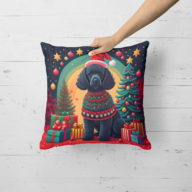 Black  Poodle Christmas Throw Pillow-1