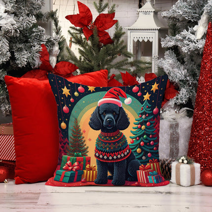 Black  Poodle Christmas Throw Pillow-2