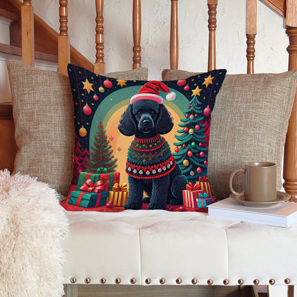 Black  Poodle Christmas Throw Pillow-4