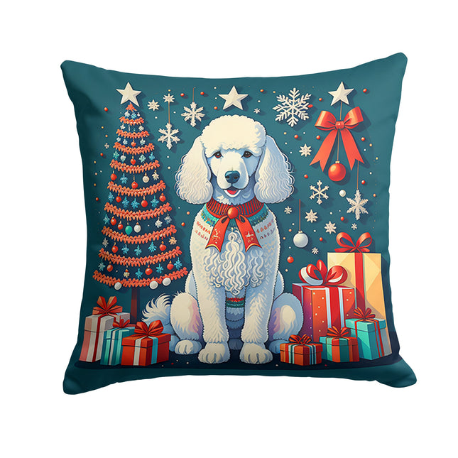 White Poodle Christmas Throw Pillow-0
