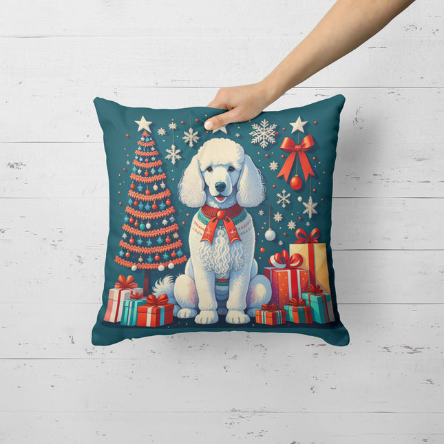 White Poodle Christmas Throw Pillow-1