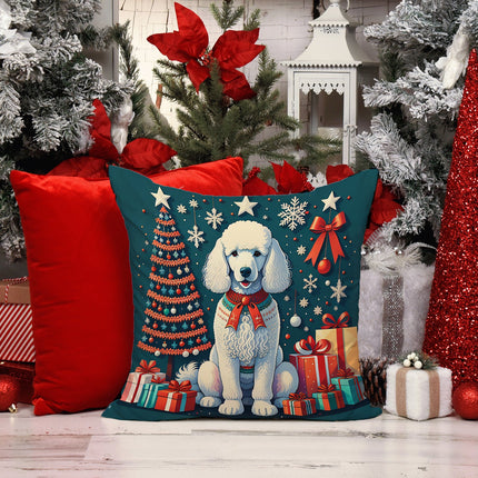 White Poodle Christmas Throw Pillow-2