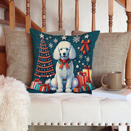 White Poodle Christmas Throw Pillow-4