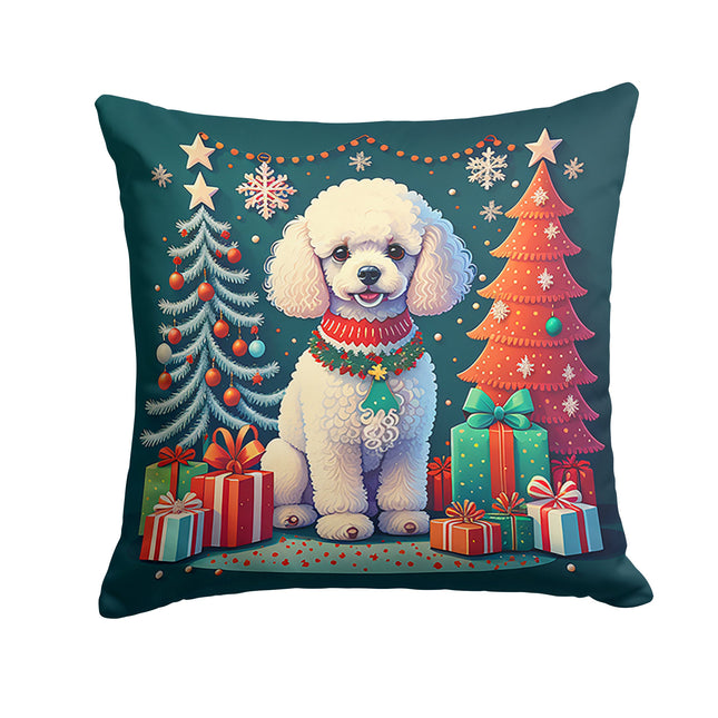 White Toy Poodle Christmas Throw Pillow-0