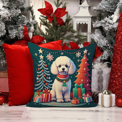 White Toy Poodle Christmas Throw Pillow-1