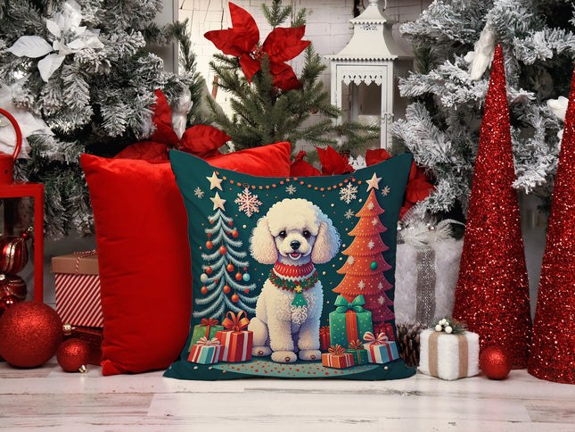 White Toy Poodle Christmas Throw Pillow-1