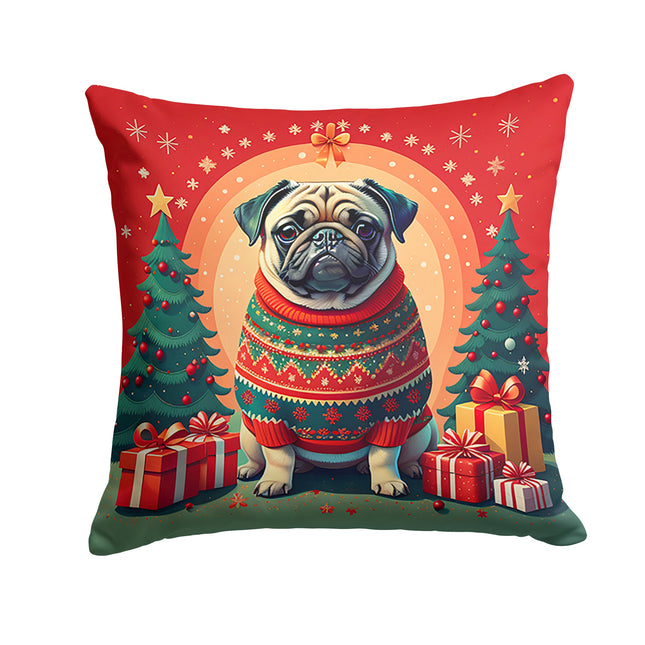 Fawn Pug Christmas Throw Pillow-0