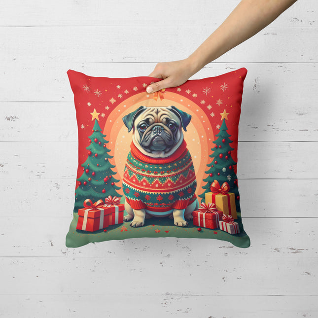 Fawn Pug Christmas Throw Pillow-1