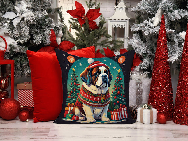 Saint Bernard Christmas Throw Pillow-1