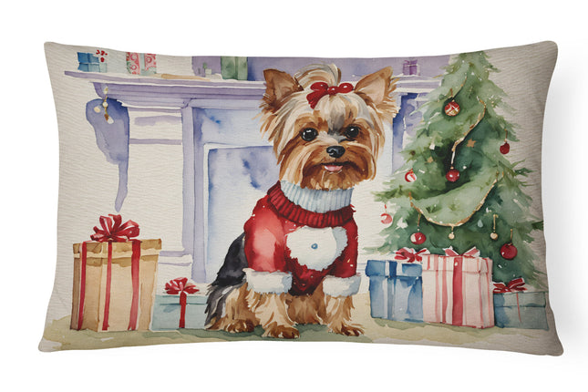 Yorkie Christmas Throw Pillow-0