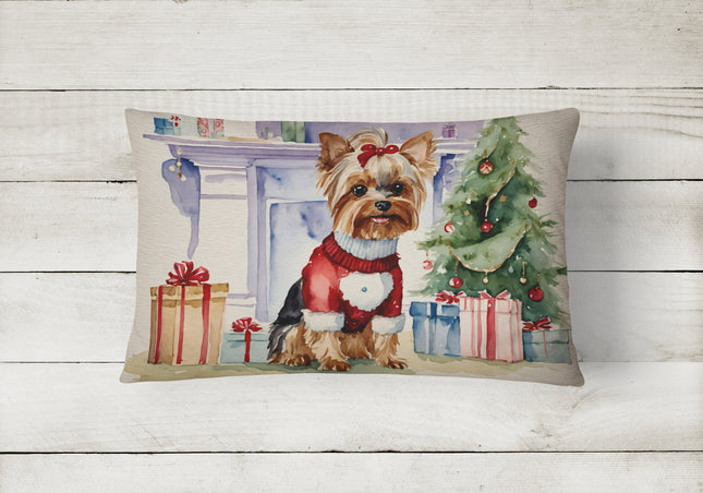 Yorkie Christmas Throw Pillow-1