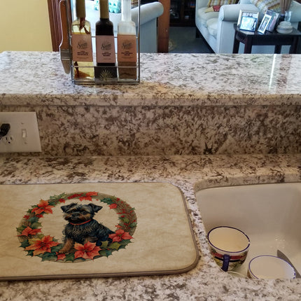 Affenpinscher Christmas Flowers Dish Drying Mat-1