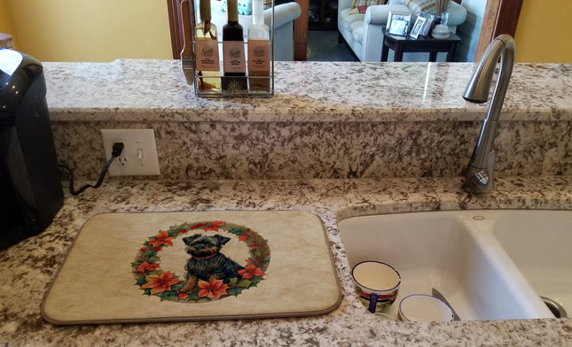 Affenpinscher Christmas Flowers Dish Drying Mat-1