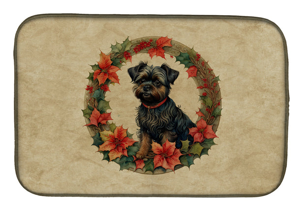 Affenpinscher Christmas Flowers Dish Drying Mat-0