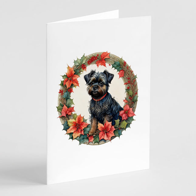 Affenpinscher Christmas Flowers Greeting Cards Pack of 8-0