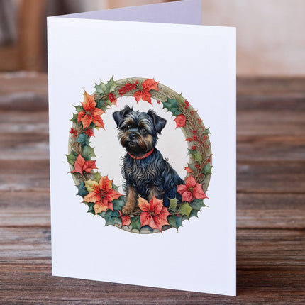 Affenpinscher Christmas Flowers Greeting Cards Pack of 8-1