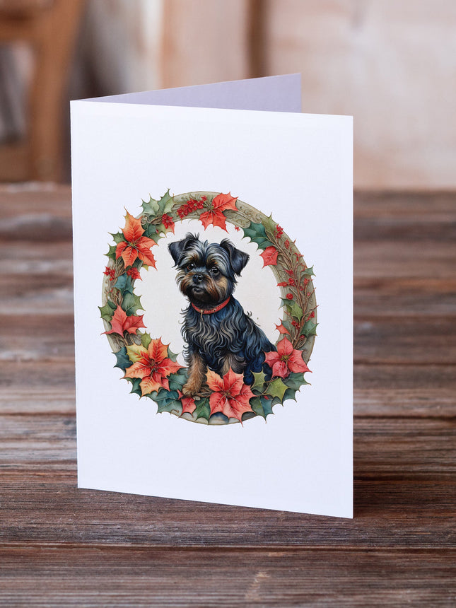 Affenpinscher Christmas Flowers Greeting Cards Pack of 8-1