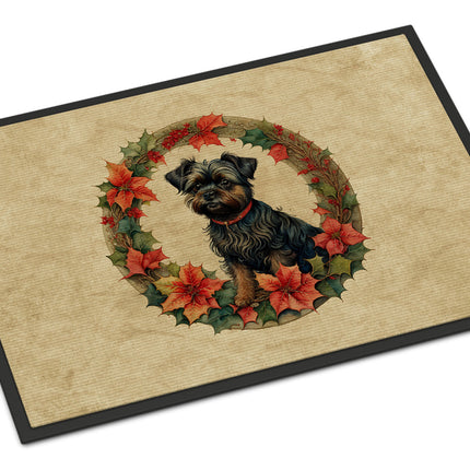 Affenpinscher Christmas Flowers Doormat-0