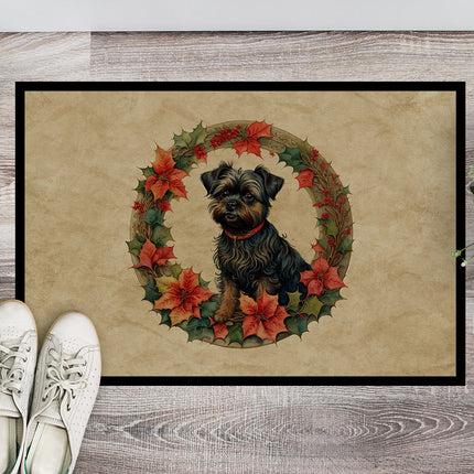 Affenpinscher Christmas Flowers Doormat-1