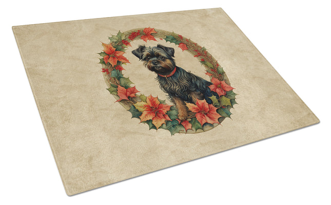 Affenpinscher Christmas Flowers Glass Cutting Board-0