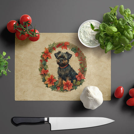 Affenpinscher Christmas Flowers Glass Cutting Board-2