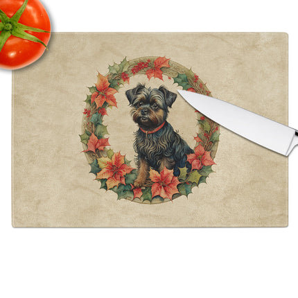 Affenpinscher Christmas Flowers Glass Cutting Board-3