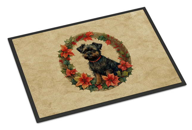 Affenpinscher Christmas Flowers Doormat-0