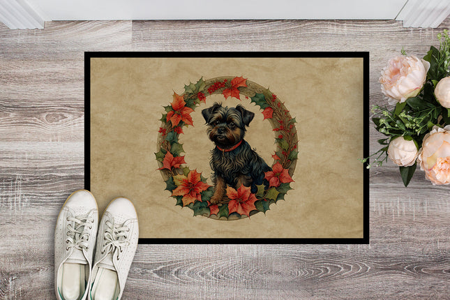 Affenpinscher Christmas Flowers Doormat-1