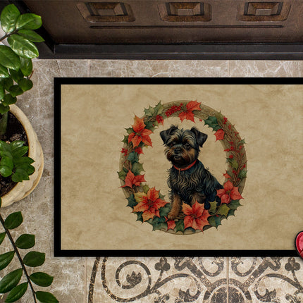Affenpinscher Christmas Flowers Doormat-2