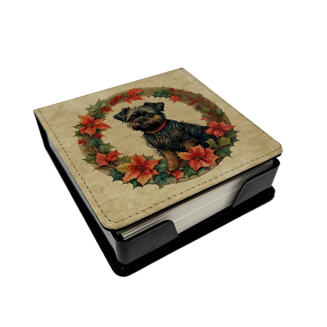 Affenpinscher Christmas Flowers PU Leather Note Paper Holder-0