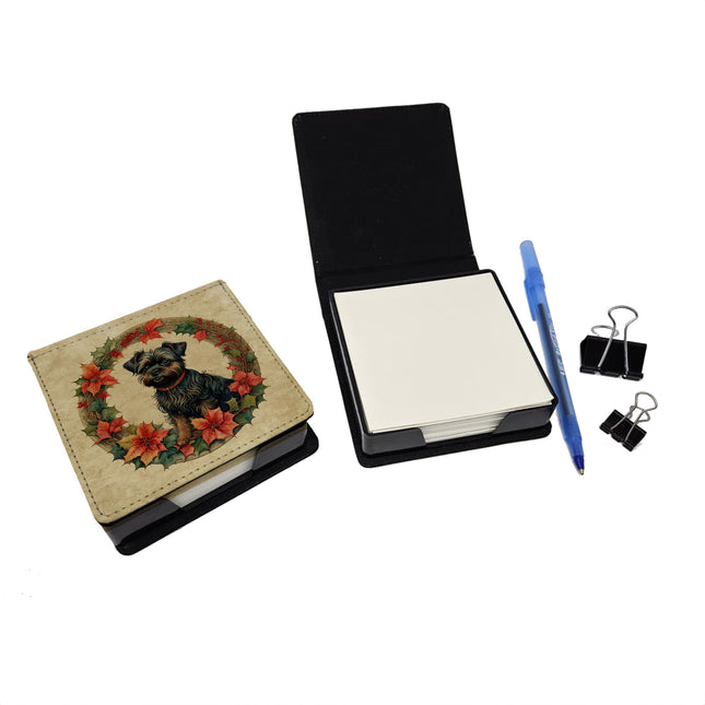 Affenpinscher Christmas Flowers PU Leather Note Paper Holder-1