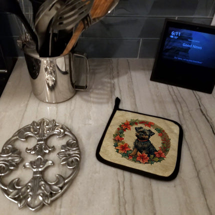 Affenpinscher Christmas Flowers Pair of Pot Holders-3