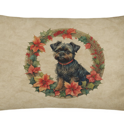 Affenpinscher Christmas Flowers Throw Pillow-0