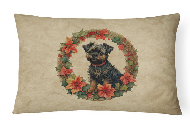 Affenpinscher Christmas Flowers Throw Pillow-0