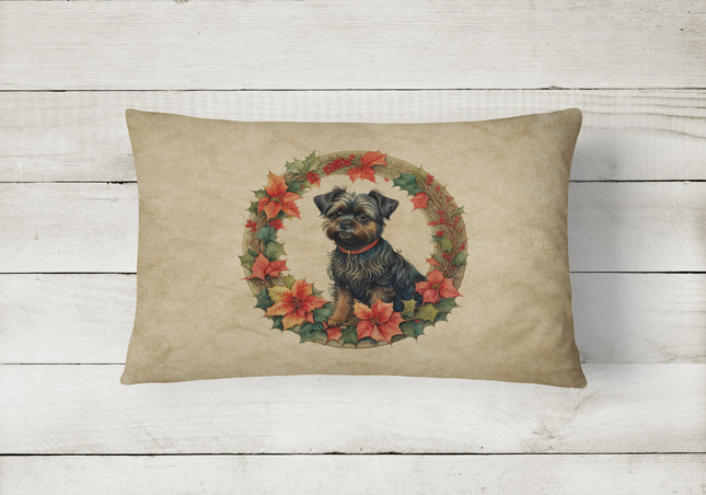 Affenpinscher Christmas Flowers Throw Pillow-1